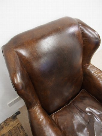 Antique Georgian Style Wingback Chairs in Brown Leather