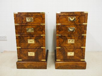 Antique Pair of Burr Walnut Military Chest of Drawers or Bedsides