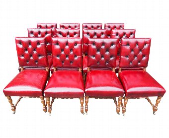 Set of 12 Gillows Style Red Leather Dining Chairs