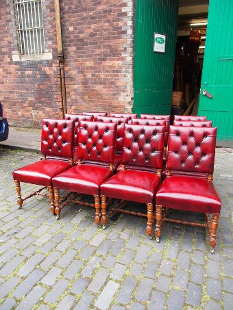Antique Set of 12 Gillows Style Red Leather Dining Chairs