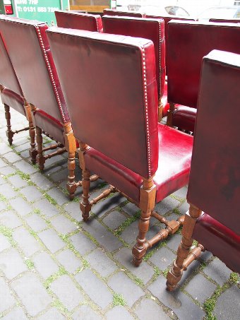 Antique Set of 12 Gillows Style Red Leather Dining Chairs