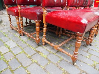 Antique Set of 12 Gillows Style Red Leather Dining Chairs