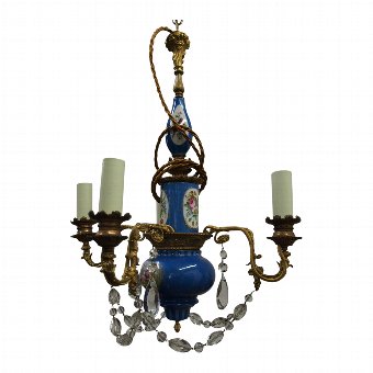 Gilt Bronze and Sevres Style Porcelain Chandelier