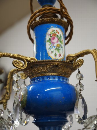 Antique Gilt Bronze and Sevres Style Porcelain Chandelier