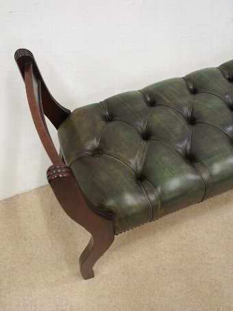 Antique William IV Mahogany Bench in Green Leather