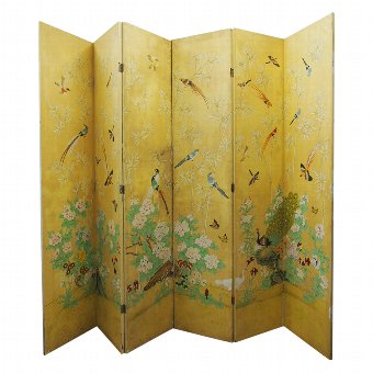 Pair of Folding Screens with Birds and Japanese Style Design