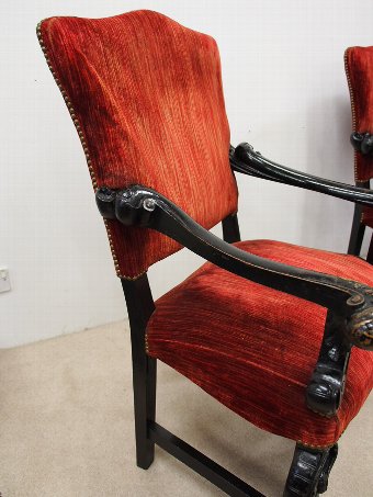 Antique Pair of Italian Ebonised Armchairs