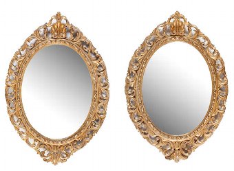 Pair of Victorian Oval Giltwood Mirrors