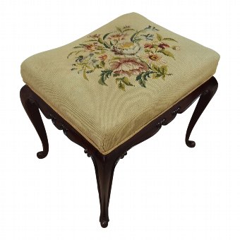 Mahogany Stool with Hand Embroidered Top