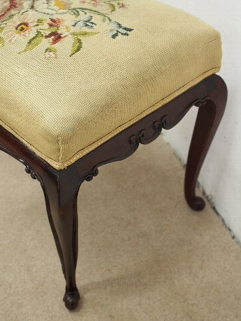 Antique Mahogany Stool with Hand Embroidered Top