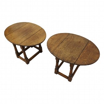 Unusual Pair of Small Oak Drop Leaf Tables