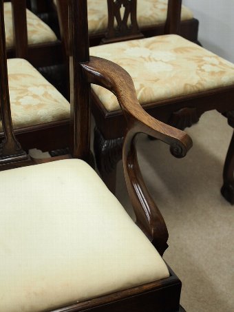 Antique Set of 14 Oak Chippendale Dining Chairs