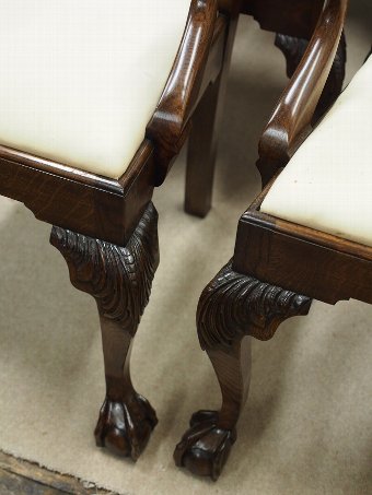 Antique Set of 14 Oak Chippendale Dining Chairs