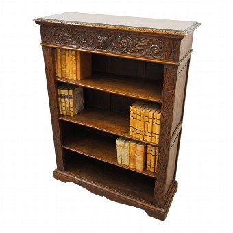 Carved Oak Open Bookcase