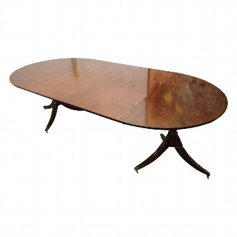 Regency Style Mahogany Twin Pillar Dining Table with 3 Leaves