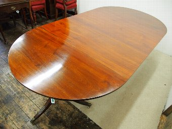 Antique Regency Style Mahogany Twin Pillar Dining Table with 3 Leaves