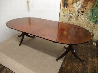 Antique Regency Style Mahogany Twin Pillar Dining Table with 3 Leaves