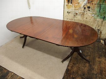 Antique Regency Style Mahogany Twin Pillar Dining Table with 3 Leaves