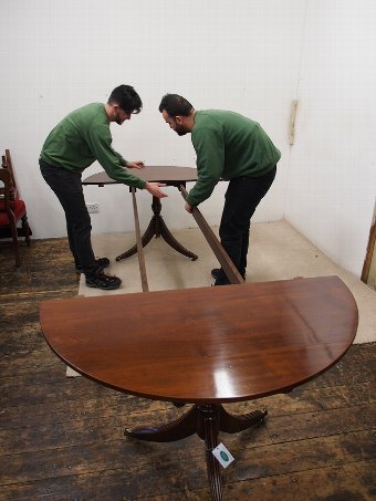 Antique Regency Style Mahogany Twin Pillar Dining Table with 3 Leaves