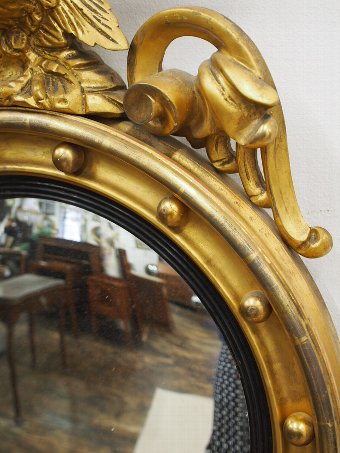 Antique Regency Style Carved Giltwood Convex Mirror