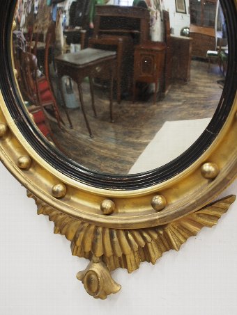 Antique Regency Style Carved Giltwood Convex Mirror