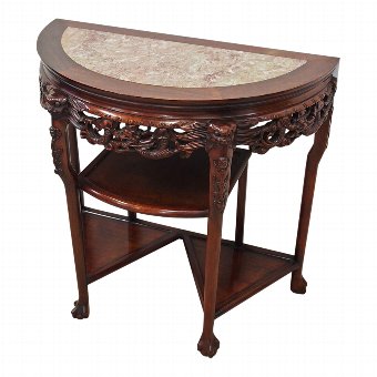Chinese Demi Lune Table with Pink Variegated Marble
