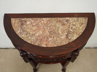 Antique Chinese Demi Lune Table with Pink Variegated Marble