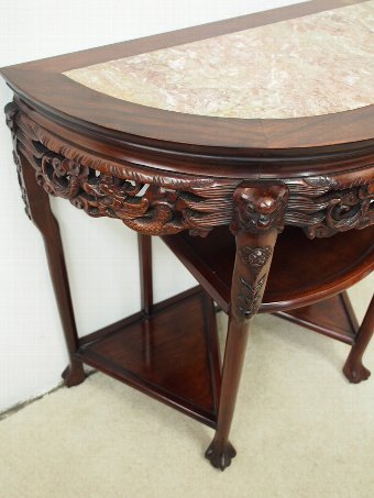 Antique Chinese Demi Lune Table with Pink Variegated Marble