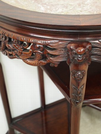 Antique Chinese Demi Lune Table with Pink Variegated Marble
