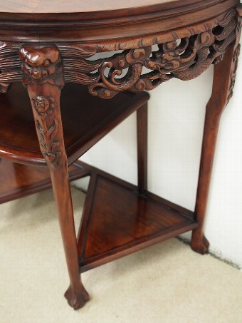Antique Chinese Demi Lune Table with Pink Variegated Marble