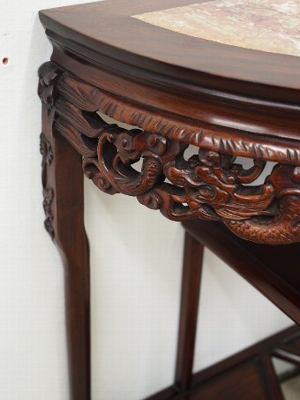 Antique Chinese Demi Lune Table with Pink Variegated Marble
