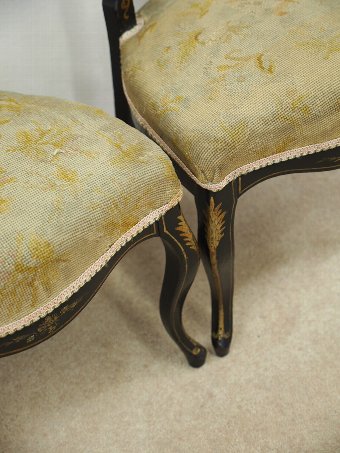 Antique Unusual, Small Pair of Ebonised and Mother of Pearl Side Chairs