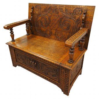 Carved Oak Metamorphic Monks Bench