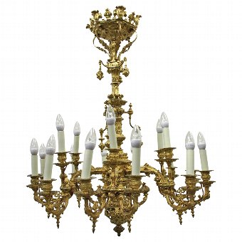 Victorian Cast Brass and Gilded Chandelier