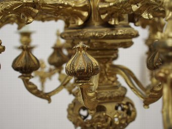 Antique Victorian Cast Brass and Gilded Chandelier