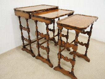 Antique Nest of 3 Jacobean Style Burr Walnut Tables