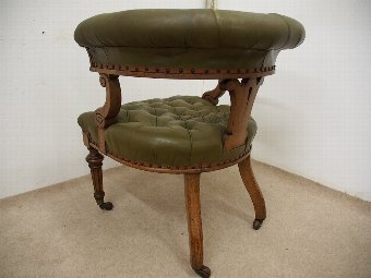 Antique Green Leathered Oak Desk Chair