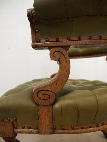 Antique Green Leathered Oak Desk Chair