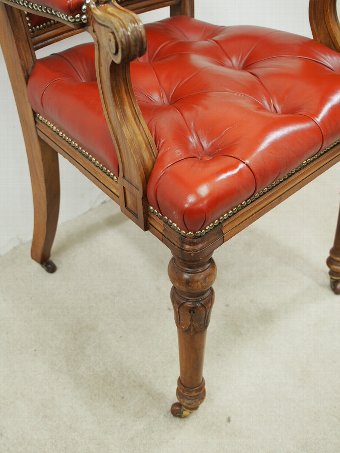 Antique  Victorian Walnut and Red Leather Arm Chair