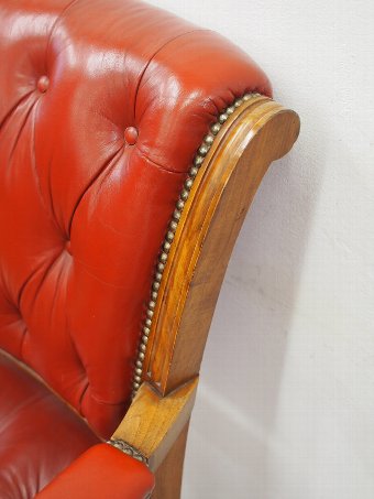 Antique  Victorian Walnut and Red Leather Arm Chair
