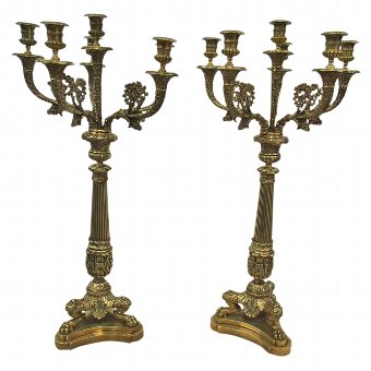Pair of Empire Style Brass Candelabra