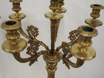 Antique Pair of Empire Style Brass Candelabra