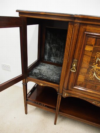 Antique Late Victorian Marquetry Inlaid Rosewood Cabinet