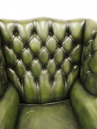 Antique George III Style Green Leather Wing Chair