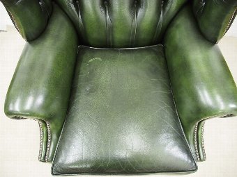 Antique George III Style Green Leather Wing Chair