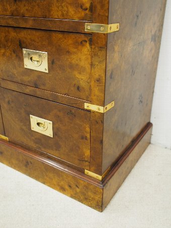 Antique Burr Walnut Military Style Chest of Drawers