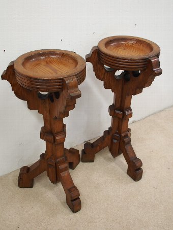 Antique Pair of Gothic Style Pine Stands