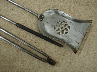 Antique Set of 3 William IV Steel Fire Irons