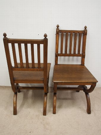 Antique Pair of Gothic Revival Oak Hall Chairs