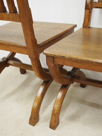 Antique Pair of Gothic Revival Oak Hall Chairs